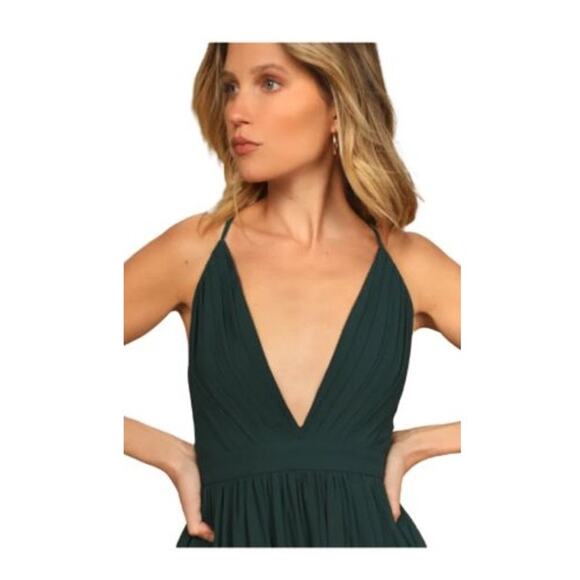 Lulus Ballroom Bliss Emerald Green Pleated Maxi Dress - Small - Picture 9 of 11